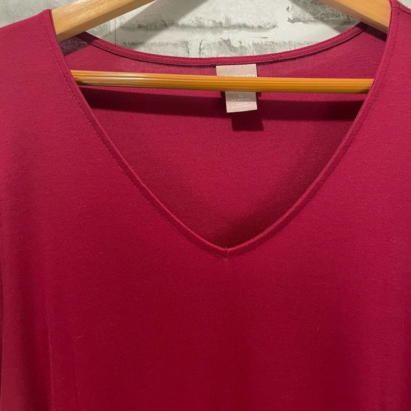 Chico’s Cranberry Burgundy Top T-Shirt 4 ( XXL ) V-Neck Asymmetrical Side Tie - Picture 2 of 13